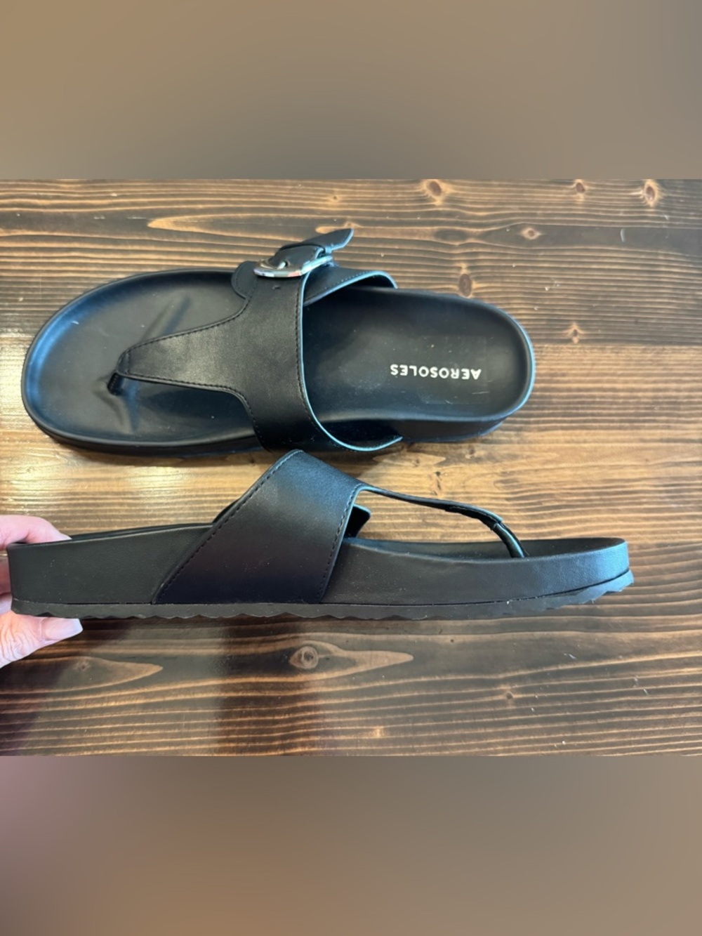 AEROSOLES “Lotti” Black Footbed Sandals with Silver Buckle‎ Size 8.5 - Picture 4 of 6